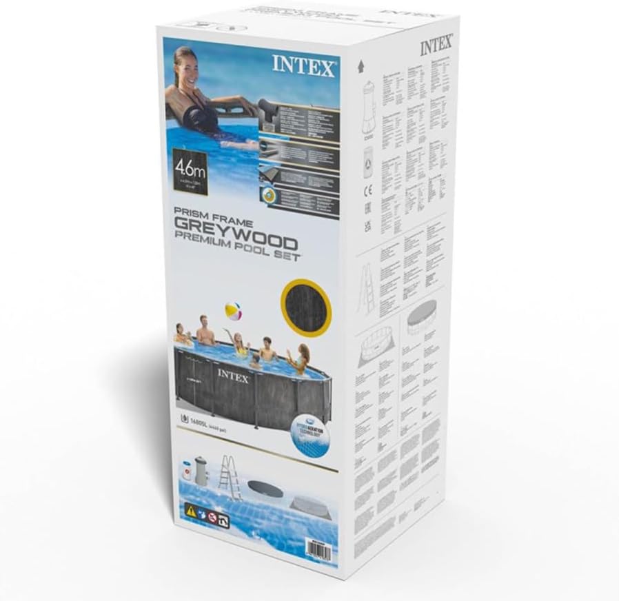 Intex 26742NP - Piscina Desmontable, 457x122 cm, con depuradora Cartucho, 3.785 litros/Hora, Filtro Cartucho Tipo A, Piscina Greywood Prism Frame, 16.805 litros, Piscina para 6 Personas