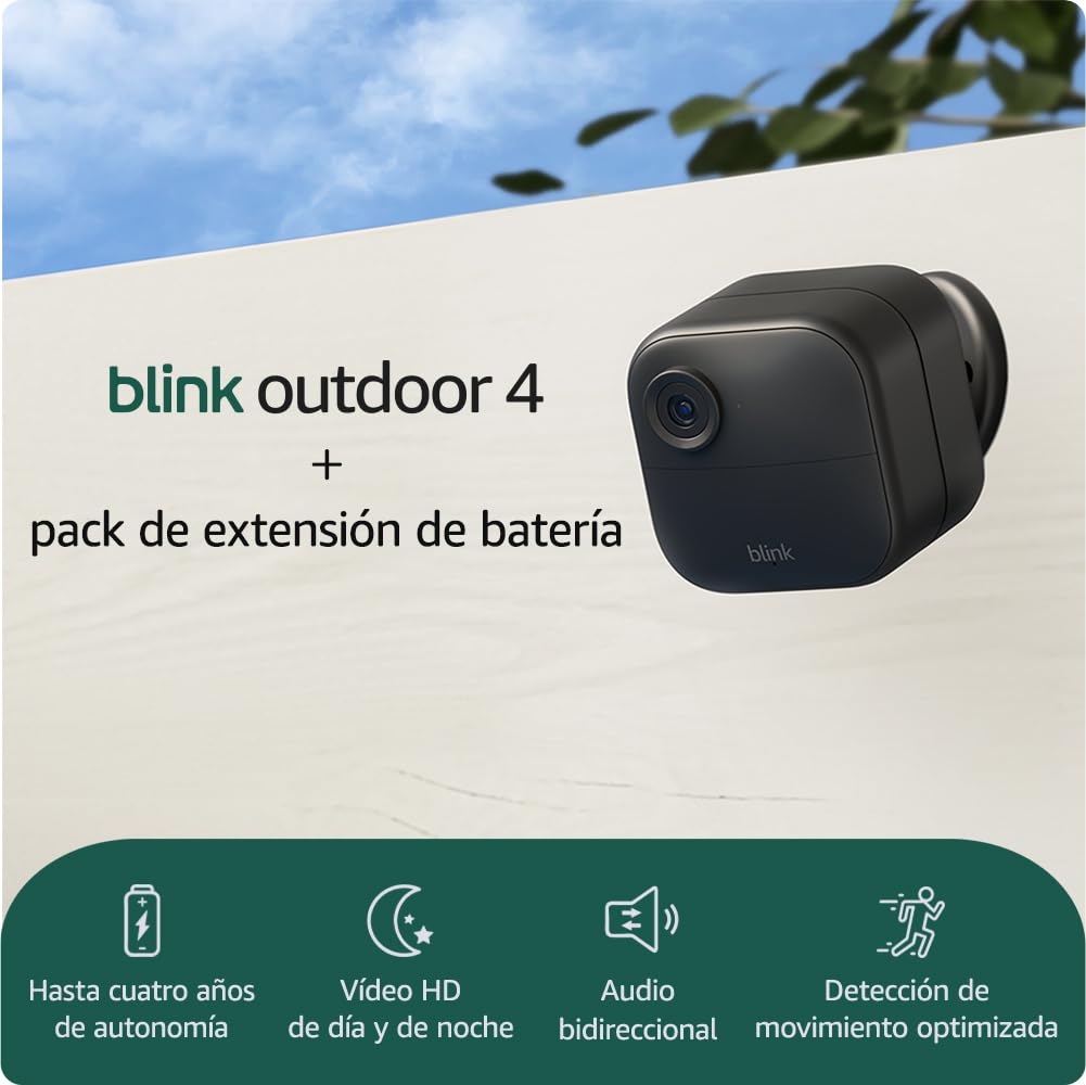 Nueva Blink Outdoor 4: cámara de seguridad inteligente HD sin cables, 2 años de autonomía, detección de movimiento optimizada, compatible con Alexa (sistema de 1 cámara con Sync Module Core incluido)