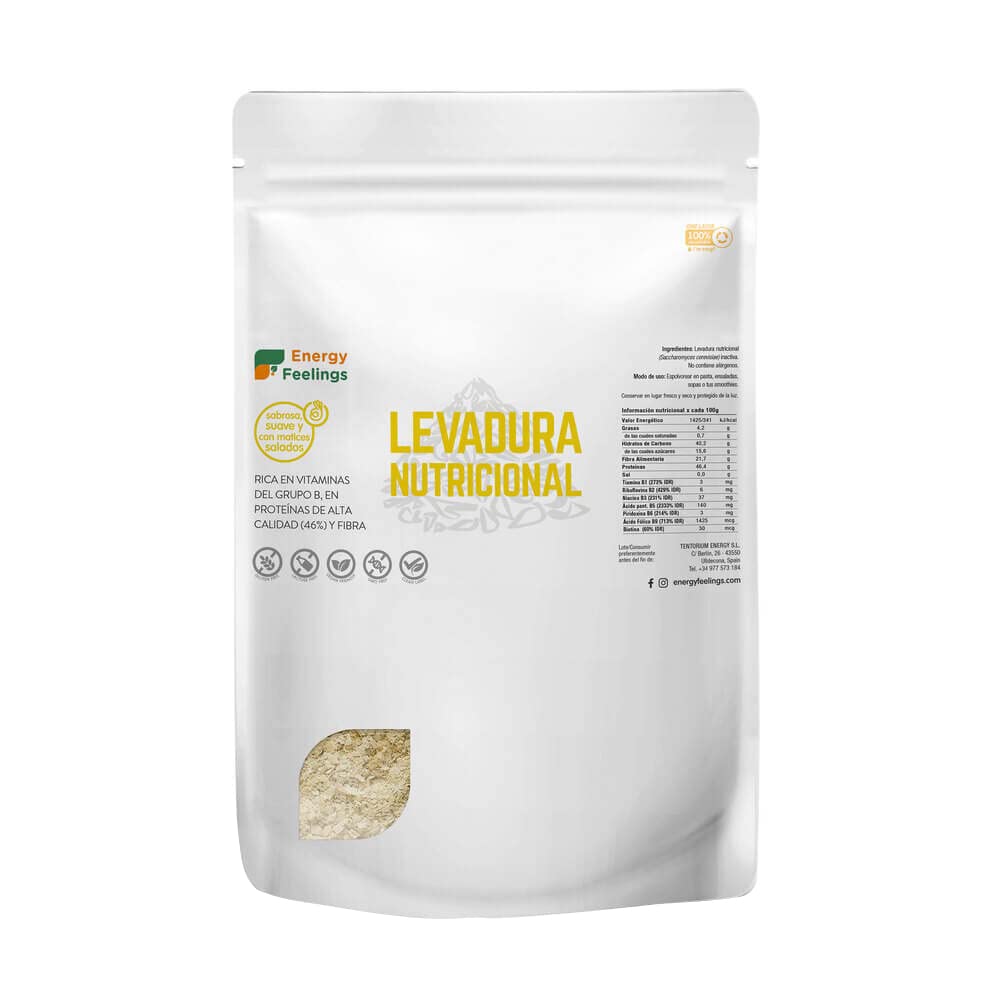 Energy Feelings Levedura nutricional B12, 1 kg, levedura nutritiva em flocos rica em vitamina B e proteínas, 51%, natural Yeast sem glúten, sem açúcar, ideal para queijo vegano