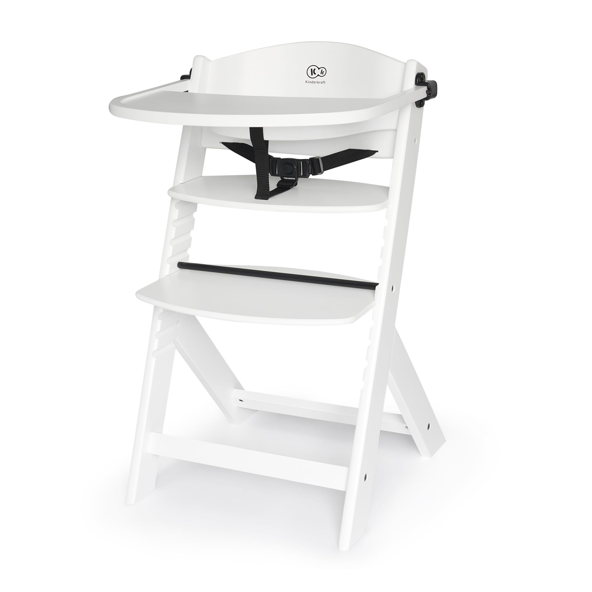 kk Kinderkraft ENOCK Cadeira alta bebé de madeira, infantil, portátil, para crianças, cadeira alta evolutiva, ergonómica, com acessórios, barreira e bandeja, madeira natural