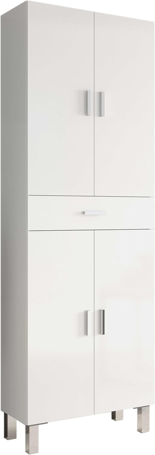Habitdesign Coluna de casa de banho, armário de lavatório, 4 portas e 1 gaveta, modelo Aruba, acabamento em branco brilho, medidas: 60 cm (largura) x 182 cm (altura) x 29 cm (fundo), grande