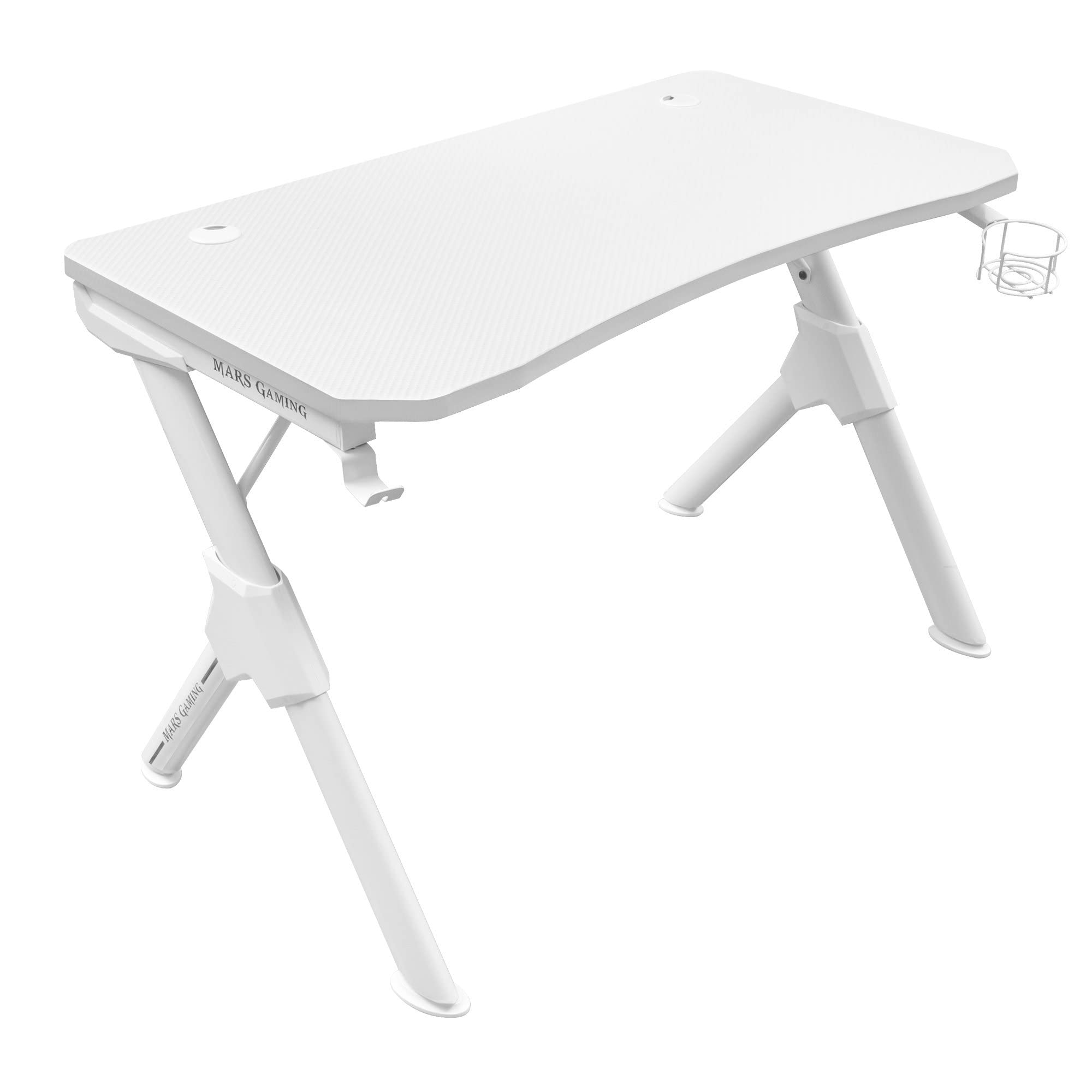 Mars Gaming MGD-X160RGB, Mesa de jogos ergonómica, iluminação ARGB com comando, fibra de carbono, tapete XXL, suporte auriculares e bebida, gestão com cabos, secretária Gaming 160 x 60 cm, preto