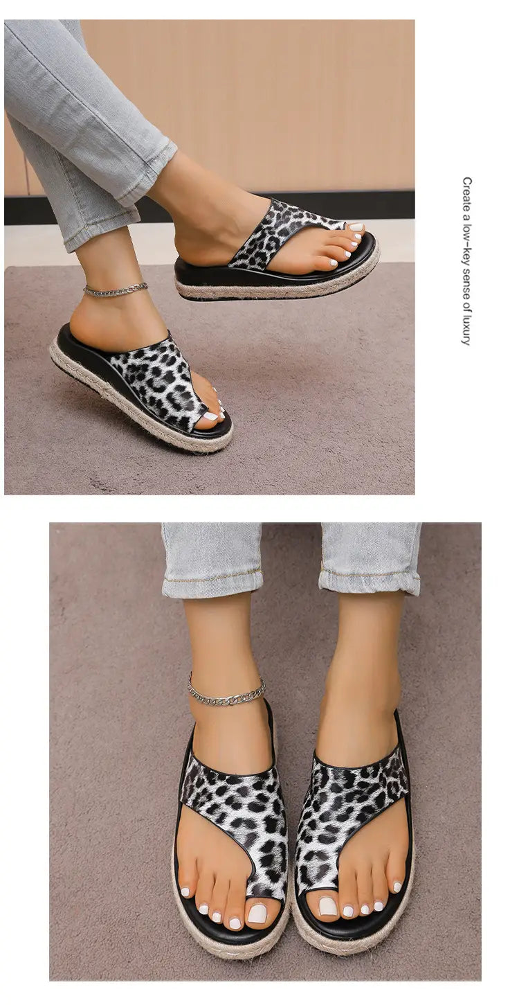 Sandálias de senhora de sola grossa com padrão leopardo