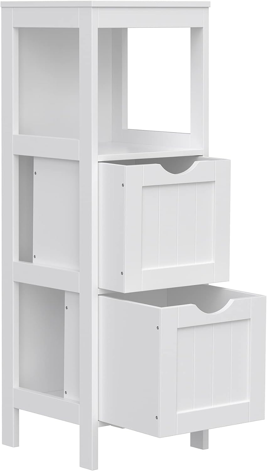 VASAGLE de Madera Armario para baño Armario de almacenaje Botiquín Mesita de Noche Rinconera 2 Cajones Blanco BBC42WT