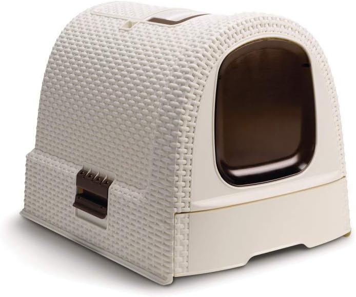 CURVER Inodoro para gatos, bandeja sanitária fechada, compartimento inferior removível para facilitar a limpeza, pá de areia e tapete incluídos, dimensões: 40 x 38,5 x 51,5 cm branco