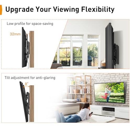 Perlegear Suporte de parede para TV de 26 a 65 polegadas - Suporte de TV de parede inclinável com carga de 45 kg, VESA máx. 400x400 mm