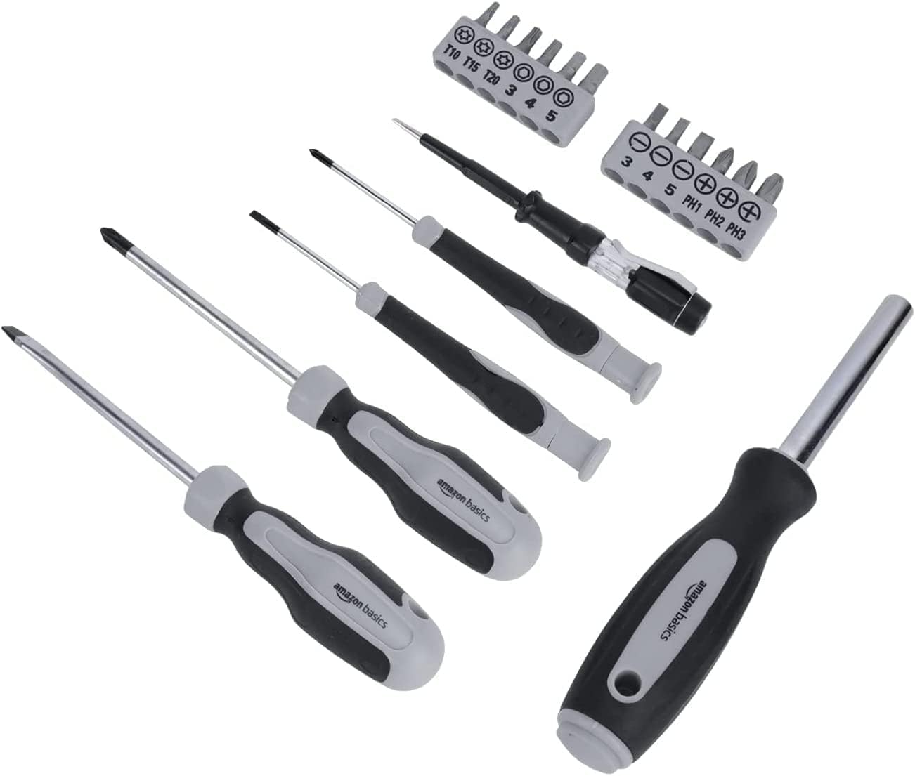 Amazon Basics Conjunto de ferramentas para casa, plástico, preto/cinzento, 32 unidades