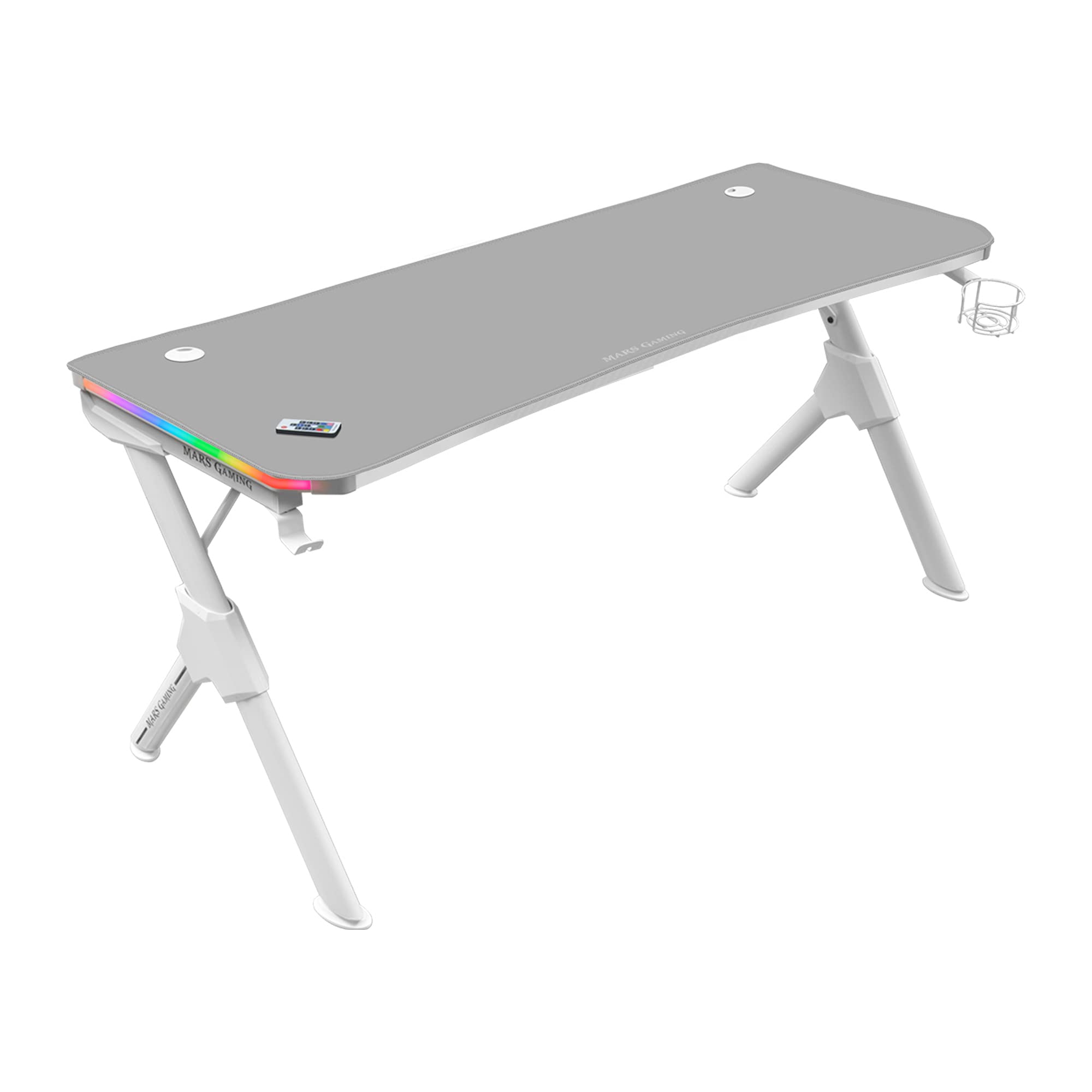 Mars Gaming MGD-X160RGB, Mesa de jogos ergonómica, iluminação ARGB com comando, fibra de carbono, tapete XXL, suporte auriculares e bebida, gestão com cabos, secretária Gaming 160 x 60 cm, preto
