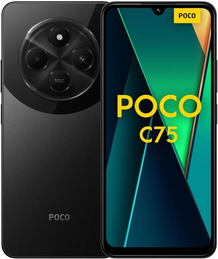 Xiaomi Poco C75 - Smartphone de 8+256 GB, ecrã imersivo de 120 Hz, MediaTek Helio G81-Ultra, câmara dupla de 50 MP IA, 5160 mAh, carregamento rápido de 18 W, NFC, preto (versão ES)