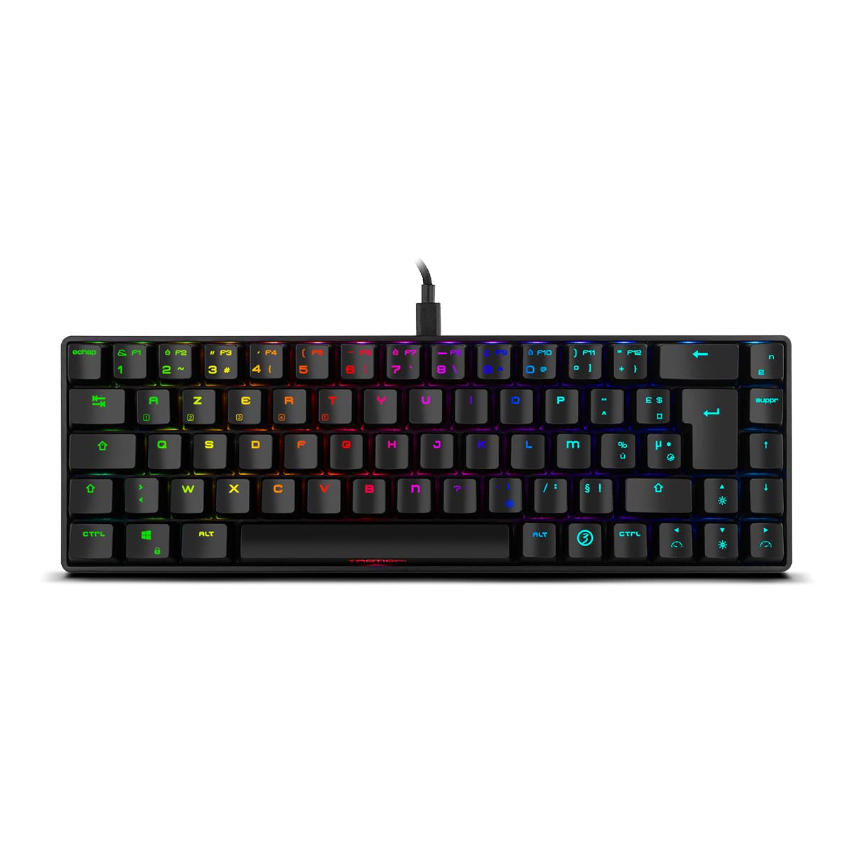 Ozone Gaming OZTACTICALSP Mini teclado tático para jogos, mecânico sem teclado numérico, Bluetooth, interruptores vermelhos Outemu, iluminação LED RGB, silencioso, disposição em inglês, preto