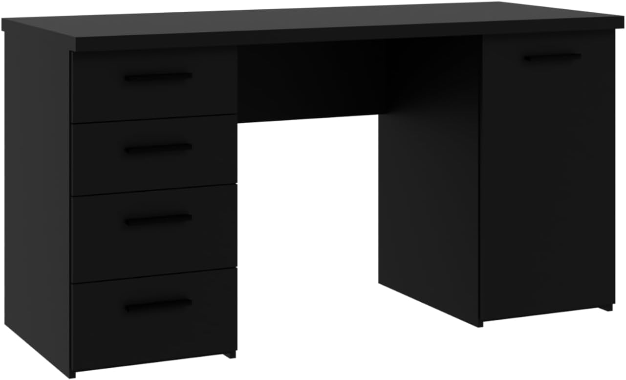 Forte Escritorio NET106 Negro con 1 Puerta y 4 cajones, Material de Madera, Negro, 145 cm de Ancho, 76,3 cm de Alto y 60 cm de Profundidad