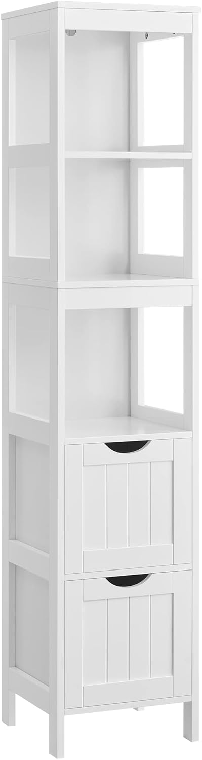VASAGLE Armário de casa de banho, armário independente, confortável de 2 gavetas, 1 compartimento aberto, para casa de banho, sala de estar, cozinha, branco BBC42WT