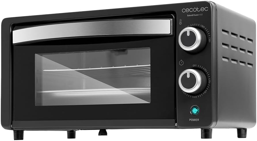 Cecotec Forno de mesa Bake &Toast 1090 Black, 10 L, 1000 W, temporizador 60 min, temperatura ajustável até 230 ºC, assadeira, grelha e uma alça com pinças