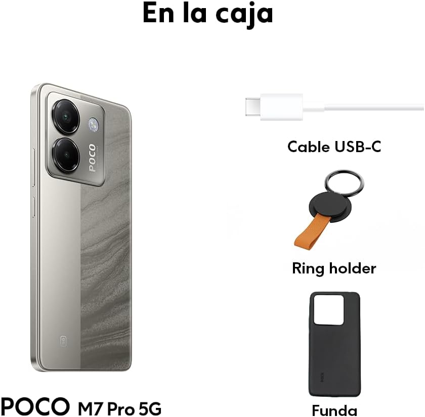 Xiaomi POCO M7 Pro 5G Smartphone de 12 + 256 GB, câmara de 50 MP Sony com OIS, ecrã AMOLED de 6,67" de 120 Hz, carregamento turbo de 45 W, carregador não incluído, prata (versão ES)