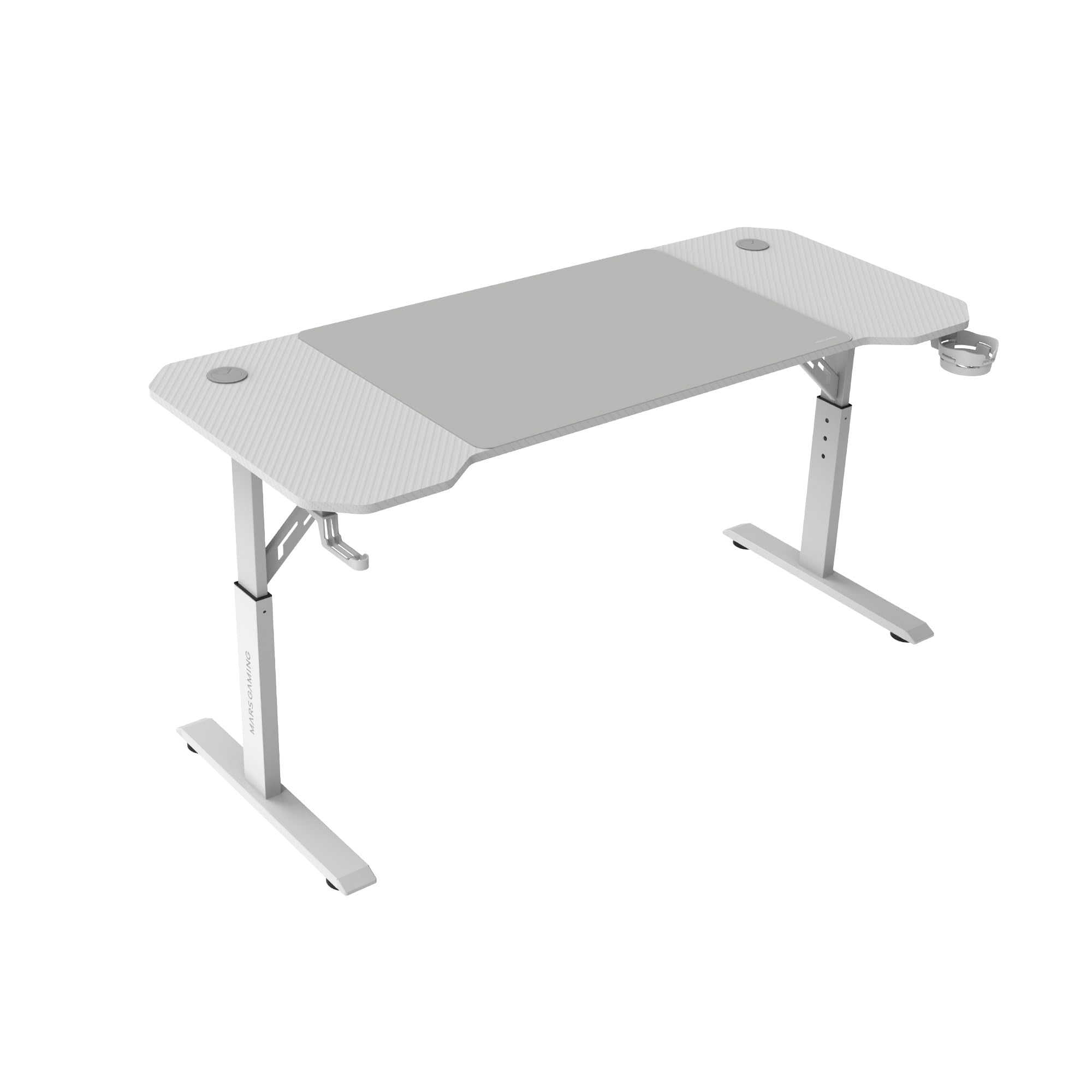 Mars Gaming MGD-X160RGB, Mesa de jogos ergonómica, iluminação ARGB com comando, fibra de carbono, tapete XXL, suporte auriculares e bebida, gestão com cabos, secretária Gaming 160 x 60 cm, preto