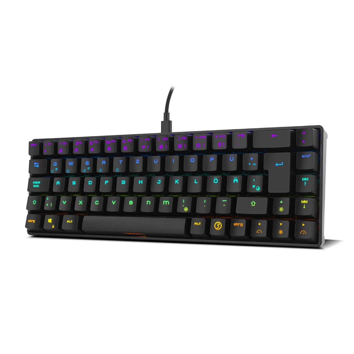 Ozone Gaming OZTACTICALSP Mini teclado tático para jogos, mecânico sem teclado numérico, Bluetooth, interruptores vermelhos Outemu, iluminação LED RGB, silencioso, disposição em inglês, preto