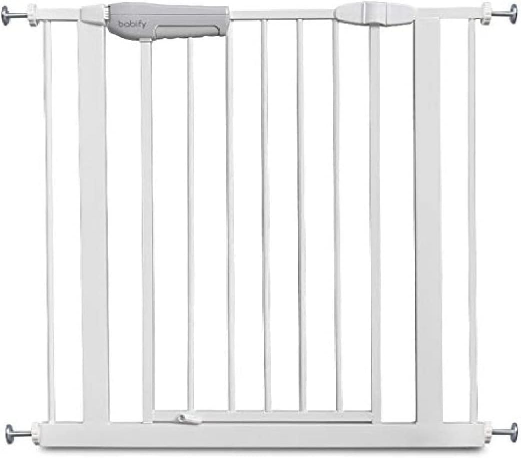 Babify - Barreira de segurança infantil para portas e corredores, cor branca, máxima olivalência de 75 a 96 cm, inclui 2 extensões de 10 cm, inclui kit de corrimão