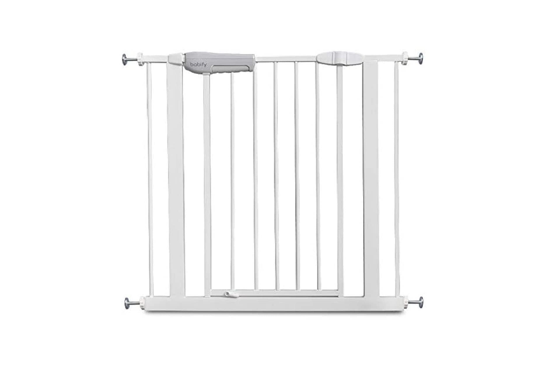 Babify - Barreira de segurança infantil para portas e corredores, cor branca, máxima olivalência de 75 a 96 cm, inclui 2 extensões de 10 cm, inclui kit de corrimão