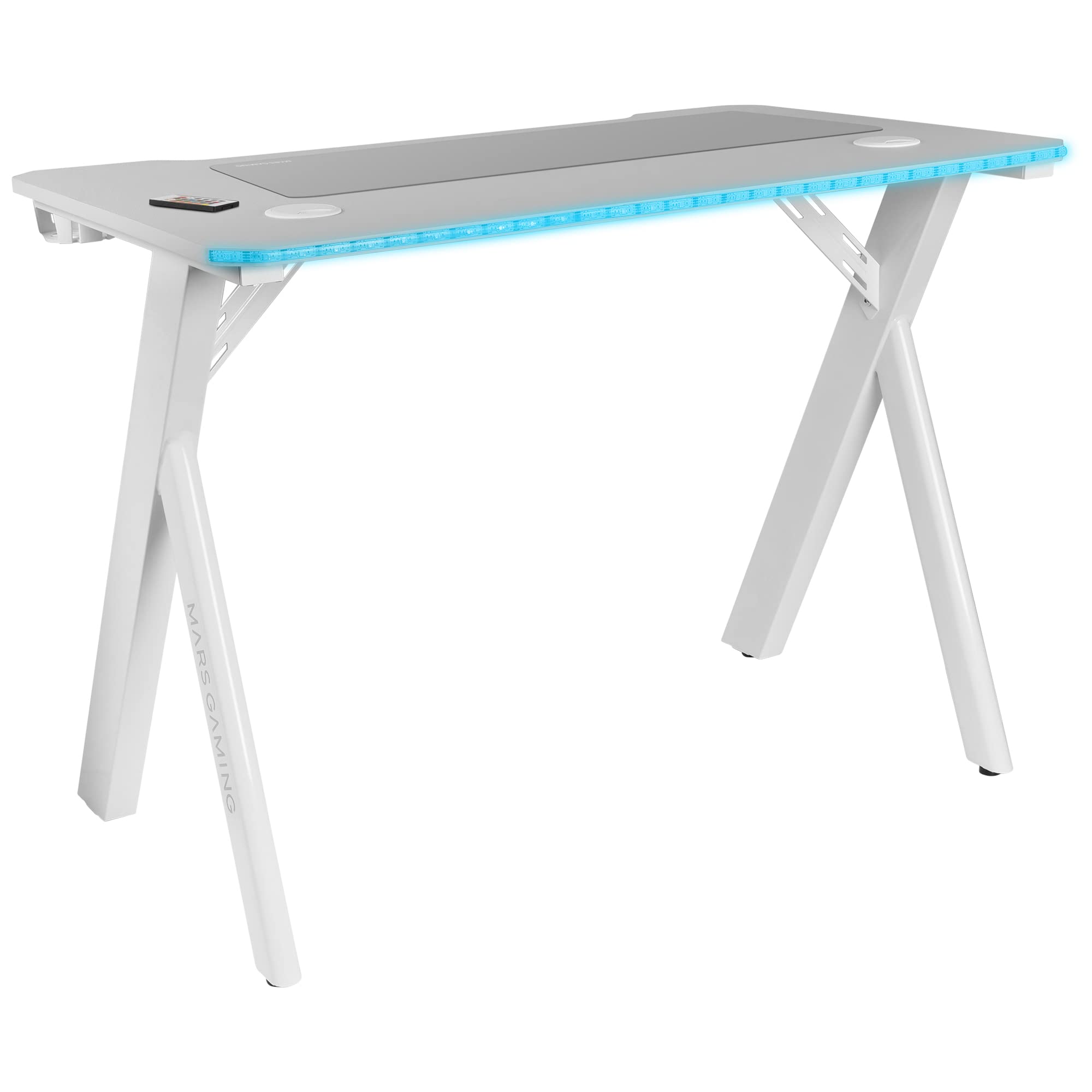 Mars Gaming MGD-X160RGB, Mesa de jogos ergonómica, iluminação ARGB com comando, fibra de carbono, tapete XXL, suporte auriculares e bebida, gestão com cabos, secretária Gaming 160 x 60 cm, preto