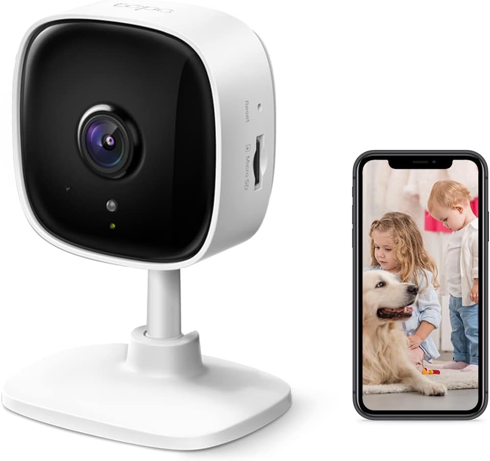Tapo TP-Link Câmara Wi-Fi para interiores C110, câmara de vigilância de 3 MP, visão noturna, áudio bidirecional, modo de privacidade, notificações com sensor de movimento em tempo real