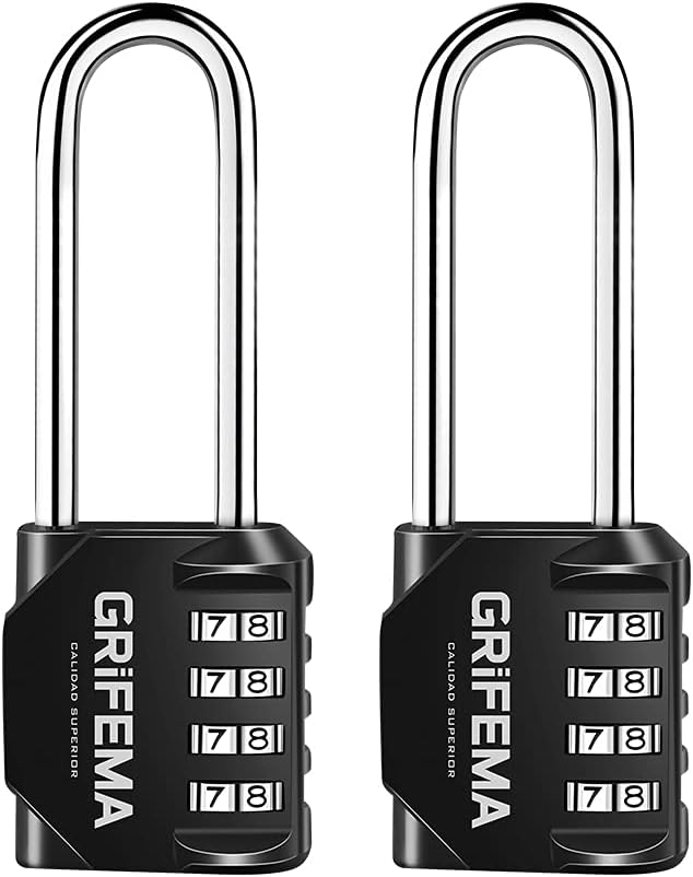 GRIFEMA, GA1002, Candado de Combinación Extendido, 2 Piezas, Cerradura de Combinación de 4 dígitos para Escuela, Adecuada para gimnasio, Maleta de Equipaje, Negro, Largo