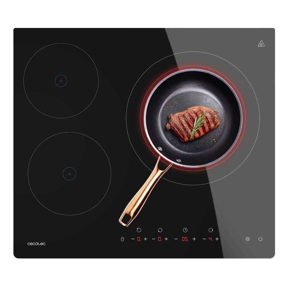Cecotec Placa de Vitrocerámica 2 Fuegos Bolero Squad V 2001 Potencia máxima 3000 W, 9 Niveles de Potencia, Touch Control, Detector de Sartenes, Diámetro 16 y 20 cm