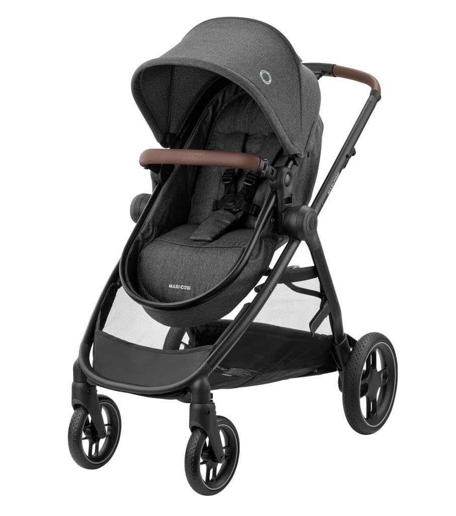 Maxi-Cosi Zelia S Trio carrinho de bebé 3 peças, 0 - 4 anos, até 22 kg, dobrável, compacto e reclinável, com abrioFix S i-Size cadeira carro bebé, acessórios, bolsa trocador, cinzento