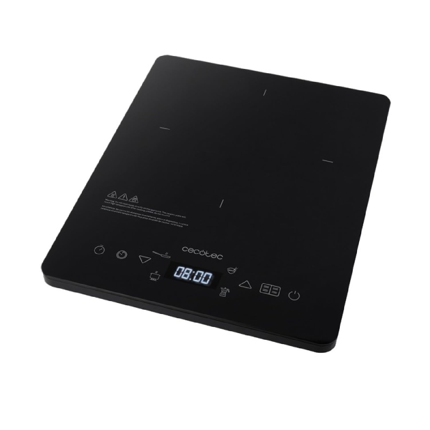 Cecotec Placa de indução portátil 1 fogo Full Magma Slim. 2000 W de potência em 8 níveis, design em vidro de alta resistência, ecrã tátil, temporizador, limpeza fácil