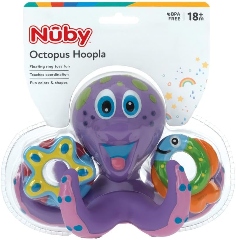 Nuby - Polvo flutuante com 3 anéis para banheira - brinquedos casa de banho bebé interativos e sensoriais - estimula a coordenação mão-olho, a destreza e o jogo criativo - adequado desde 18 meses