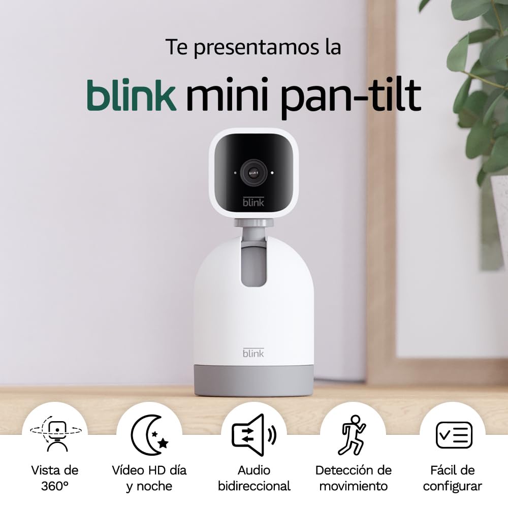 Blink Mini Pan-Tilt Cámara | Cámara de seguridad inteligente orientable, interior, con enchufe, audio bidireccional, vídeo HD y detección de movimiento, compatible con Alexa (blanca)
