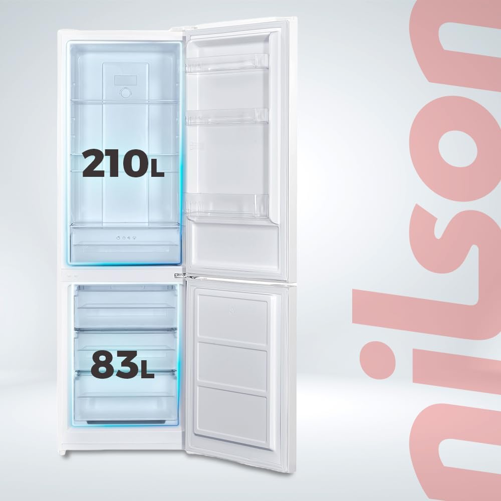 NILSON Frigorífico Combi Blanco, 2 Puertas. NC185600ENF, Capacidad 293 Litros, No Frost, Multi Air Flow, Bajo Nivel Sonoro, Puerta Reversible, Clasificación Energética E