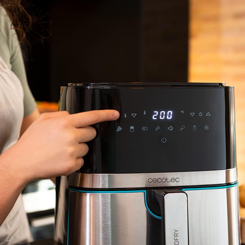 Cecotec Frigideira de ar sem óleo de 5,5 l, Air Fryer Cecofry Full Inox 5500 Pro, com acessórios. 1700 W, dietética e digital, tátil, acabamentos em aço inoxidável, 8 modos, pack de acessórios