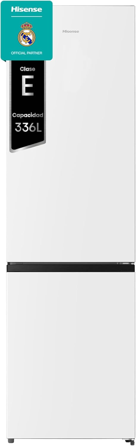 Hisense RB440N4BWE Frigorífico Combinado, classe E eficiente, capacidade de 336 l com 200 cm de altura, super freeze, garrafeiro, porta reversível, silencioso 39dB, cor branca