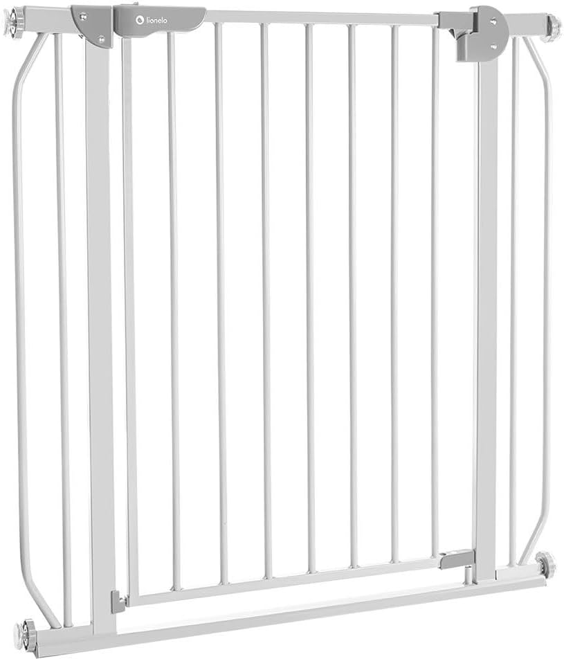 Lionelo Truus Slim Barreira de proteção 75 - 105 x 3 x 76,5 cm proteção dupla função AutoStop fecho automático fecho de fecho montagem simples cinzento