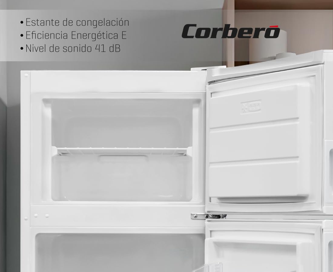 Corbero - Frigorífico 2P CF2PV21324W | Capacidad 212L | Blanco | Luz Interior, Crisper, Balcones Ajustables, Descongelación Manual, Estantes de Cristal, Huevera, Cubiteras | Eficiencia Energética E