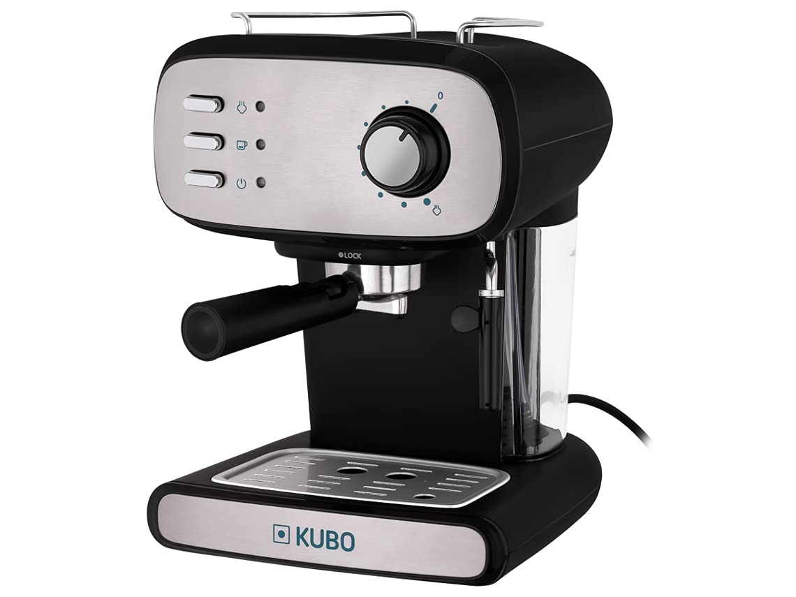 KUBO - Máquina de café expresso, pressão 15 bar, depósito de água 1,2 L, 850 W, vaporizador para cappuccino ou bebidas com leite, fácil de limpar