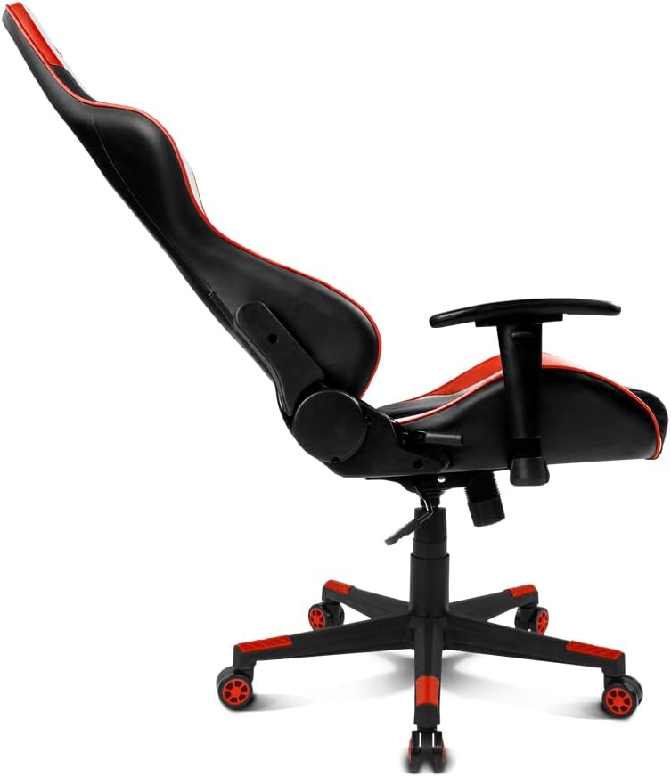 DRIFT GAMING DR175 - Cadeira Gaming profissional, couro sintético, apoio de braços ajustáveis 2D, pistão classe 4, giratória, mecanismo de borboleta, almofada lombar e cervical, cor preto/branco