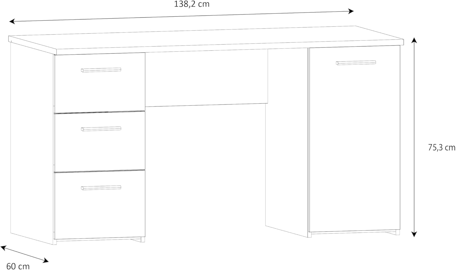 Forte NET307 - Escritorio con 1 Puerta y 3 cajones, Madera de Roble Sonoma con Blanco, 138 x 75 x 60 cm