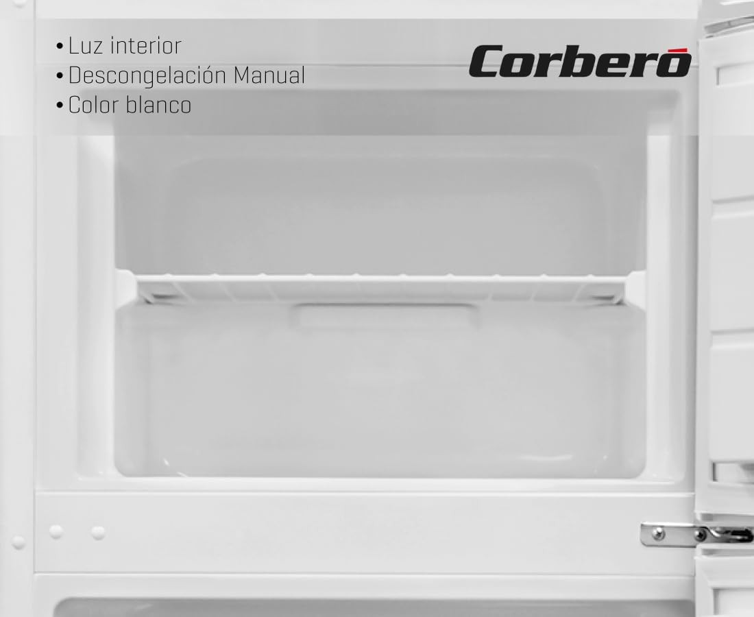 Corbero - Frigorífico 2P CF2PV21324W | Capacidad 212L | Blanco | Luz Interior, Crisper, Balcones Ajustables, Descongelación Manual, Estantes de Cristal, Huevera, Cubiteras | Eficiencia Energética E