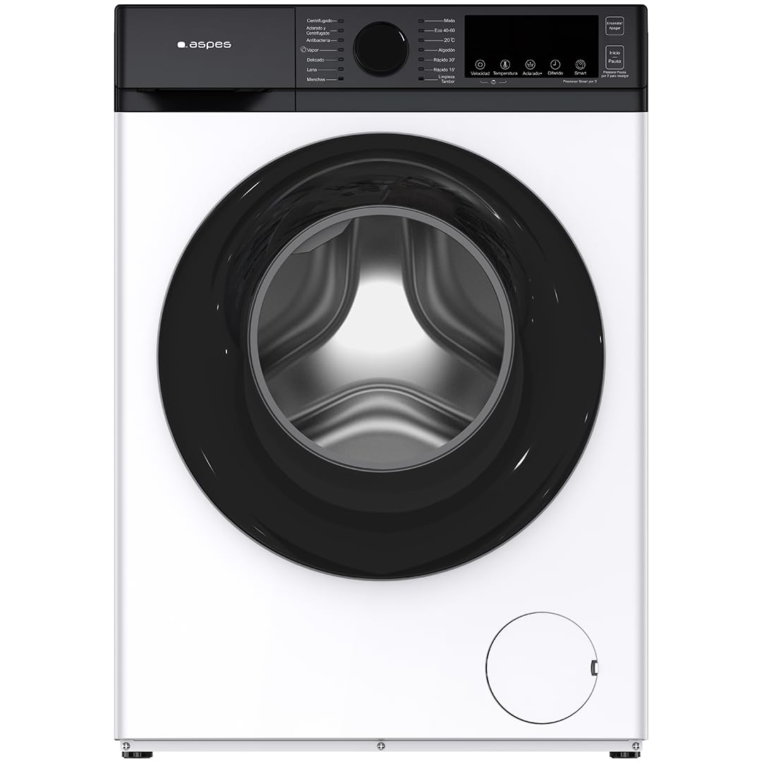 Aspes Lavadora 8 kg carga frontal branca AL8202AIDV. 1600W, 1200 rpm, Inverter Motor, 11 Programas, Função Stop &Go, Tambor Diamante, Classe de eficiência energética A