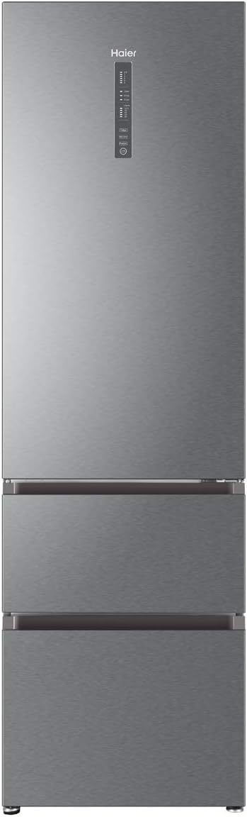 Haier 3D Frigorífico Combinado 3D, motor de inverno, gavetas Direct Access no congelador, garrafeiro, Humidity Zone, 371 l, total sem rost, classe D, inoxidável, largura: 60 cm, altura: 200 cm