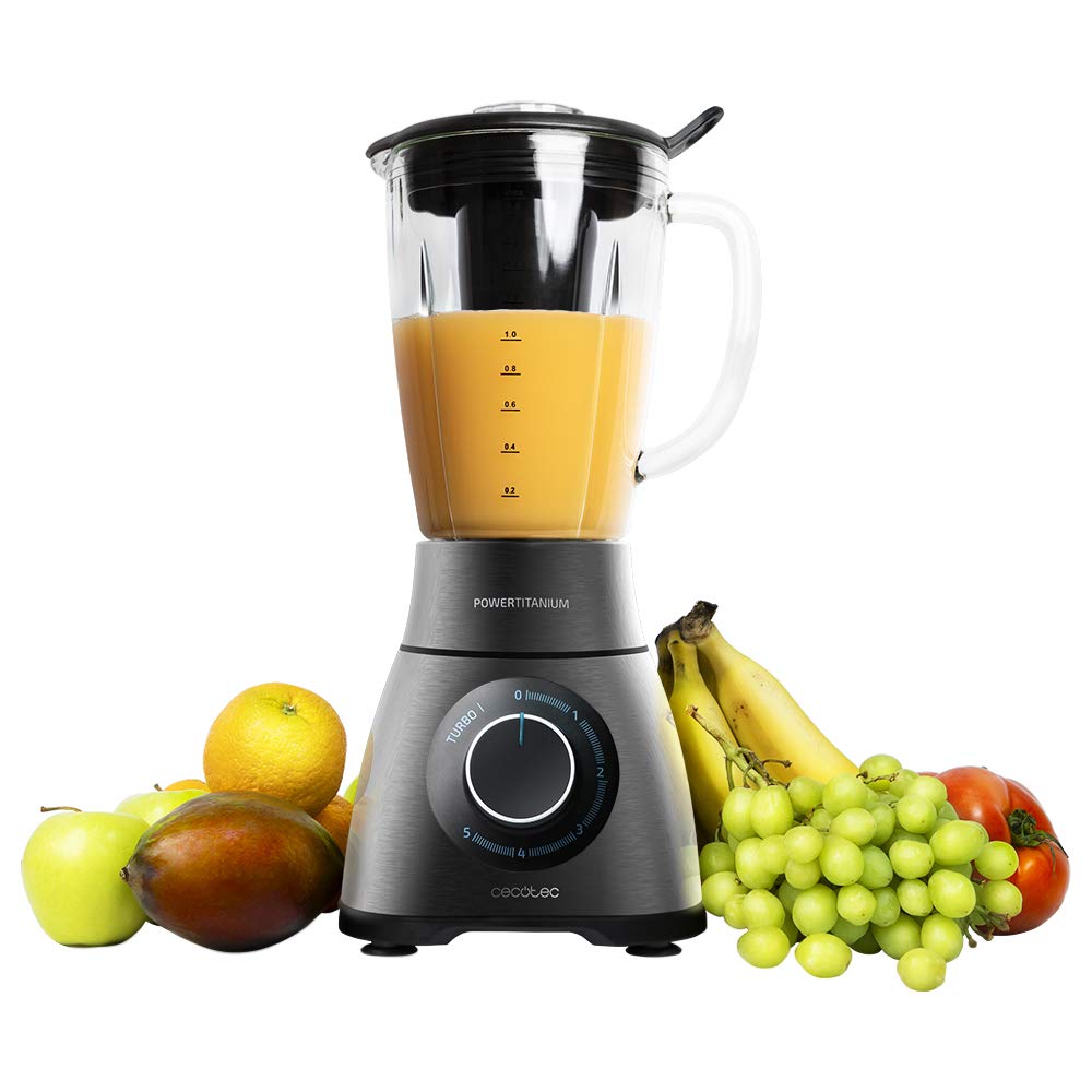 Cecotec Liquidificadora Power Black Titanium 1300 Max B. 1300 W, 2 velocidades, lâmina de 4 folhas de titânio preto e jarro de 1,5 l de capacidade, função de pulso tritura e pulverização, picador de