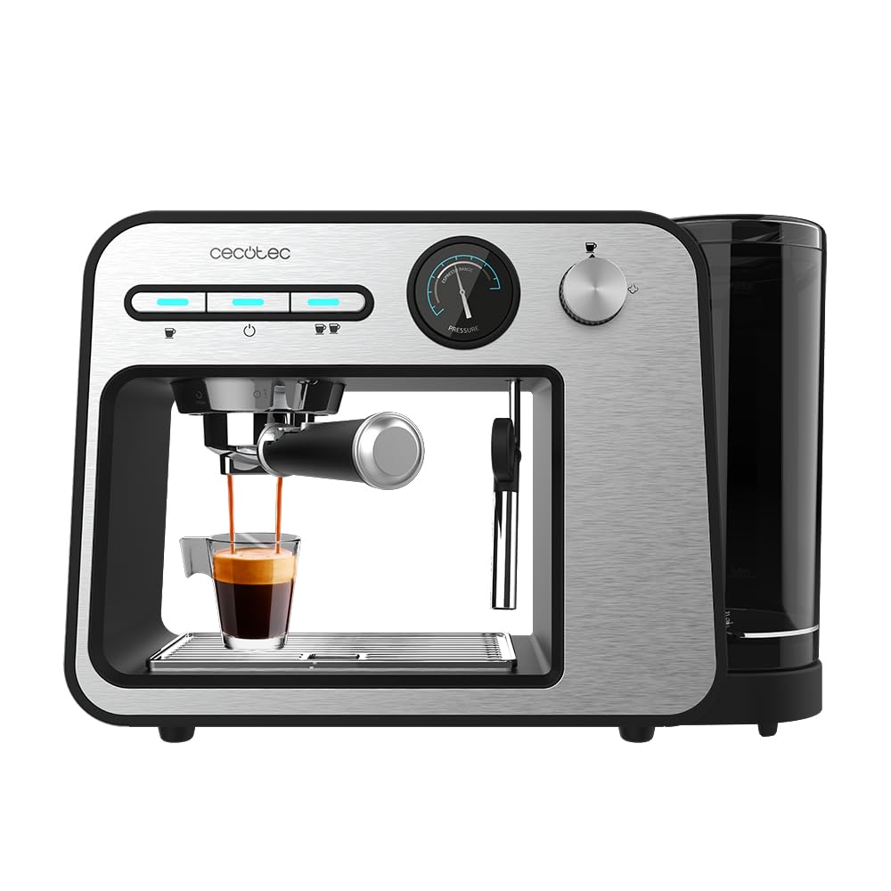 Cecotec Cafeteira Express manual Power Espresso 20 Essential. 850W, 20 bares, vaporizador orientável, braço de saída dupla, depósito de água 1,5 l, superfície de aquecimento, limpeza fácil