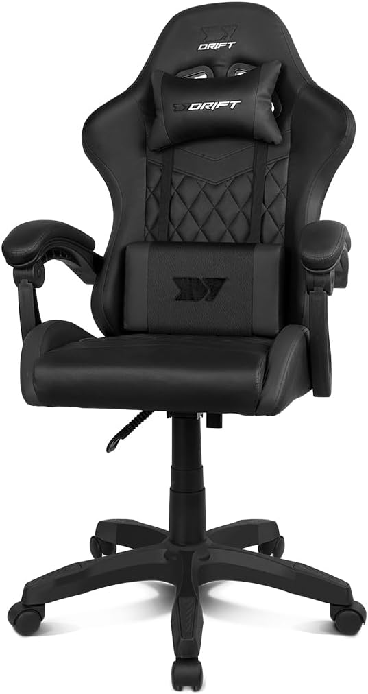 DRIFT GAMING DR35 Cadeira Gaming ergonómica profissional com apoios de braço 2D ajustáveis, suporte lombar e cervical, reclinável a 135°, estofada em couro sintético, rodas silenciosas, base robusta