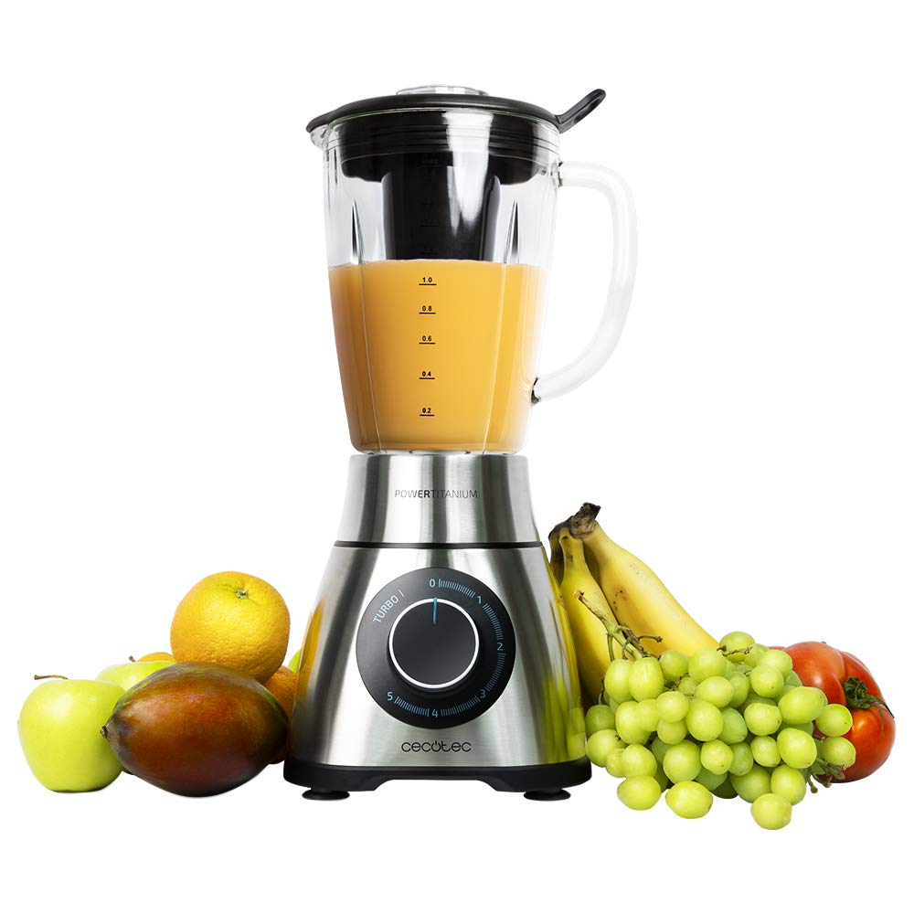 Cecotec Liquidificadora Power Black Titanium 1300 Max B. 1300 W, 2 velocidades, lâmina de 4 folhas de titânio preto e jarro de 1,5 l de capacidade, função de pulso tritura e pulverização, picador de