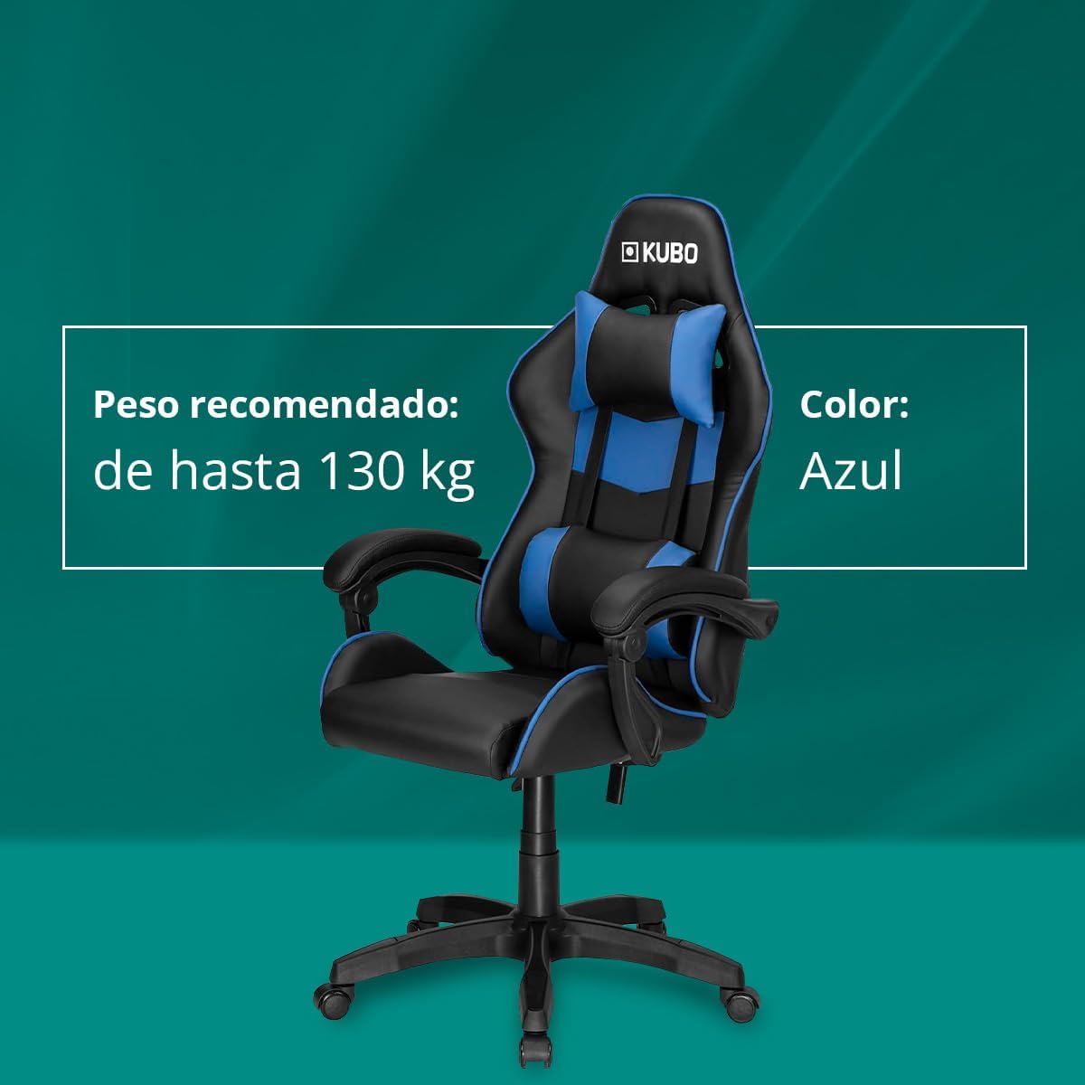 KUBO - Cadeira Gamer - ergonômica - encosto de cabeça - Elevação de gás nível 4 - Máximo conforto - Cor: Azul - Peso máximo de até 130 kg