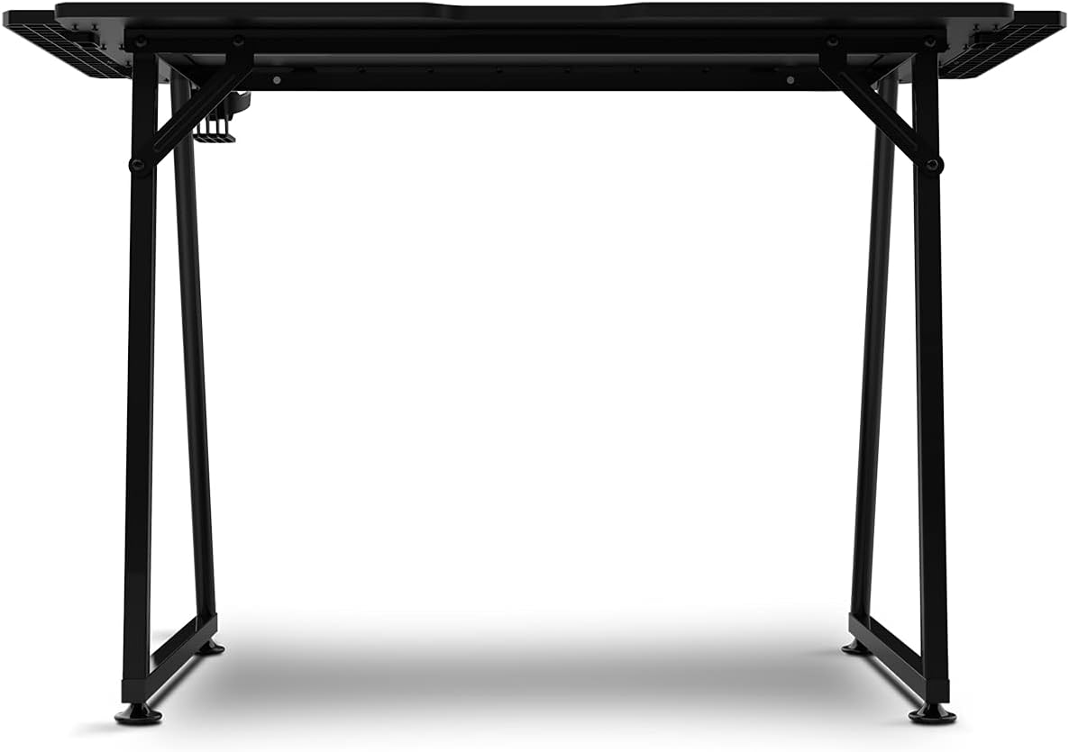 Drift Gaming DRDZ75 - Mesa de jogos com placa com acabamento em fibra de carbono coberto por um tapete Full Size, suporte para canecas e auriculares, pernas reguláveis, cor preta