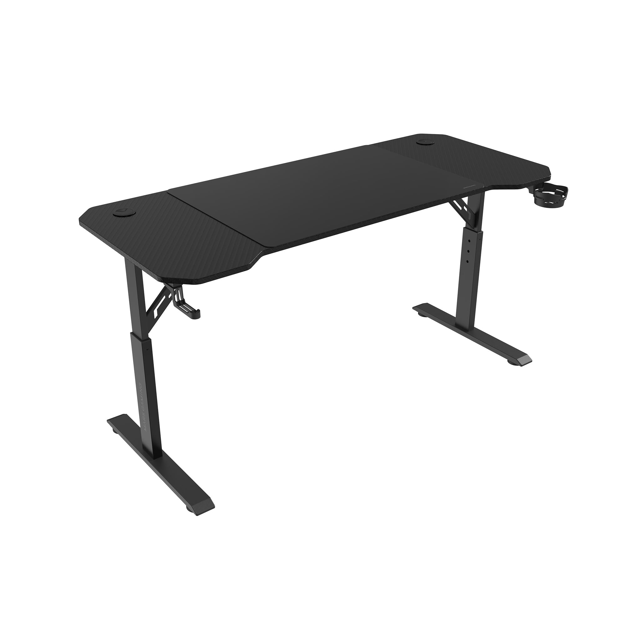 Mars Gaming MGD-X160RGB, Mesa de jogos ergonómica, iluminação ARGB com comando, fibra de carbono, tapete XXL, suporte auriculares e bebida, gestão com cabos, secretária Gaming 160 x 60 cm, preto