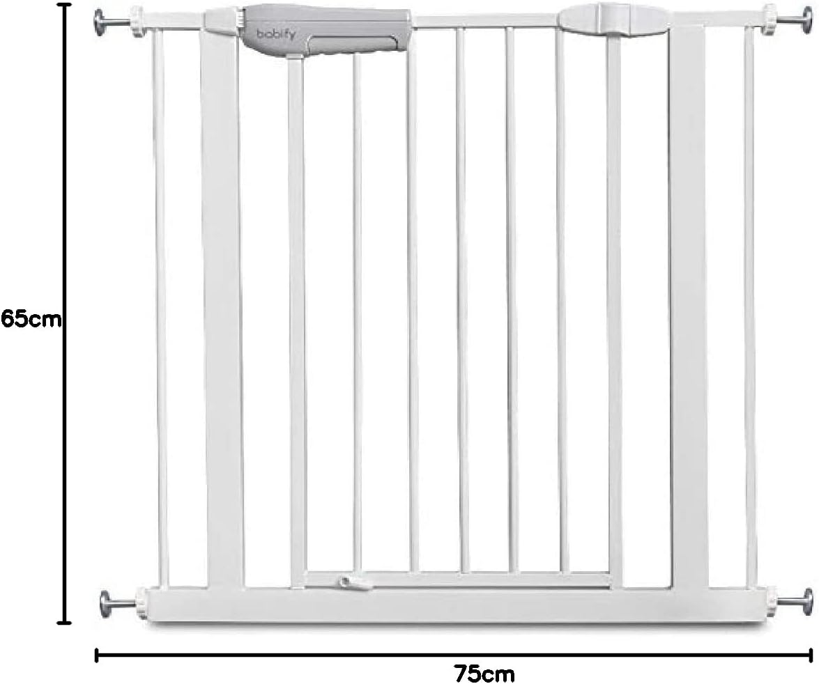 Babify - Barreira de segurança infantil para portas e corredores, cor branca, máxima olivalência de 75 a 96 cm, inclui 2 extensões de 10 cm, inclui kit de corrimão