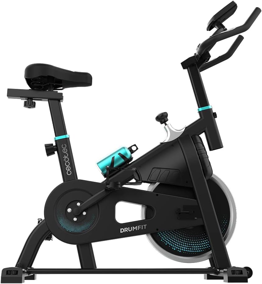 Cecotec Bicicleta estática Indoor DrumFit Indoor, volante de inércia de 6 a 13 kg, resistência manual, monitor LCD, pulsómetro, suporte para dispositivos, garrafa, porta-garrafas e calapés